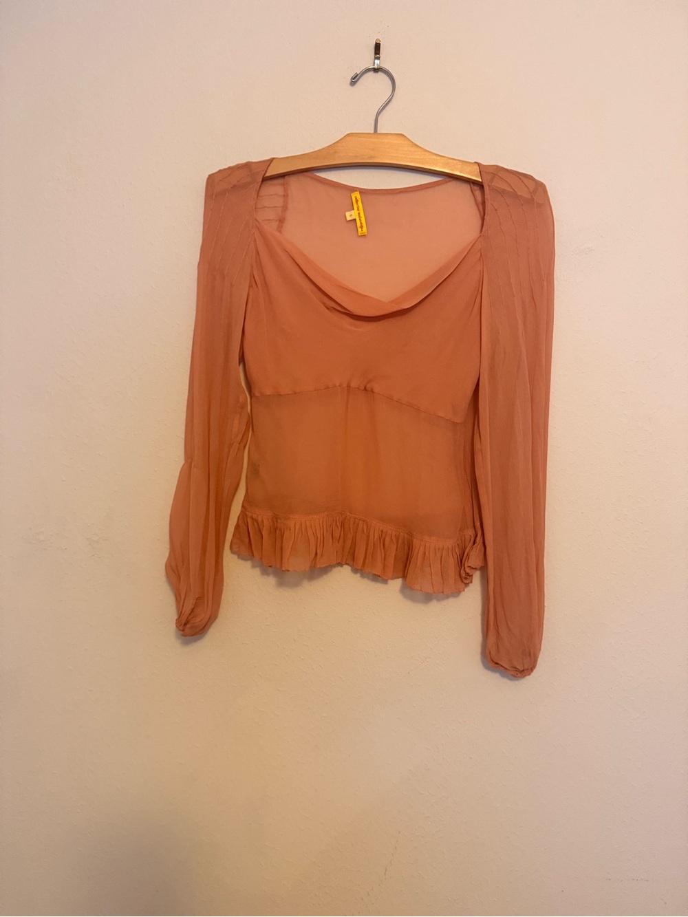 Catherine Malandrino Peach Ruffle-Hem Long Sleeve Blouse